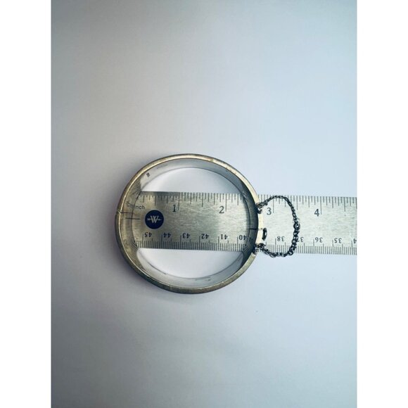 Vintage Topazio Mexico Sterling Silver Black Enamel Hinged Wide Cuff Bracelet - Picture 8 of 12